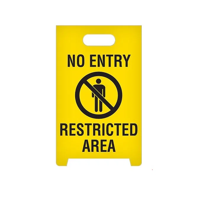 ASF1004 – TOP TAPE Restricted Area Sign, A-Frame Plastic Stand Up Floor 12 Inch Width x 19 Inch Height Black With Yel...